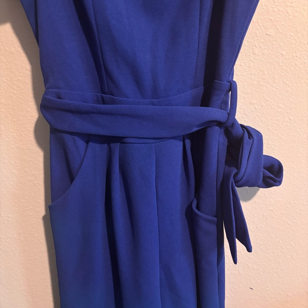 Blue Ruffle Strap Romper with Waist Tie XS with pockets EMERALD SUNDAE - Picture 2 of 4